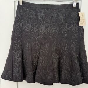 Wool Blend Embroidered Skater Skirt Size 6 | Charcoal Floral Jacquard